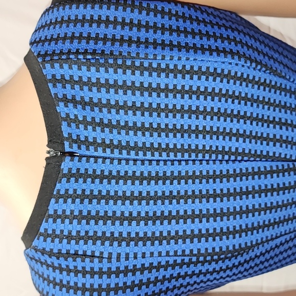 Esley Women'’s Sleeveless Fit & Flare Dress Size S Stretch Black/Blue Geometric - Picture 7 of 9